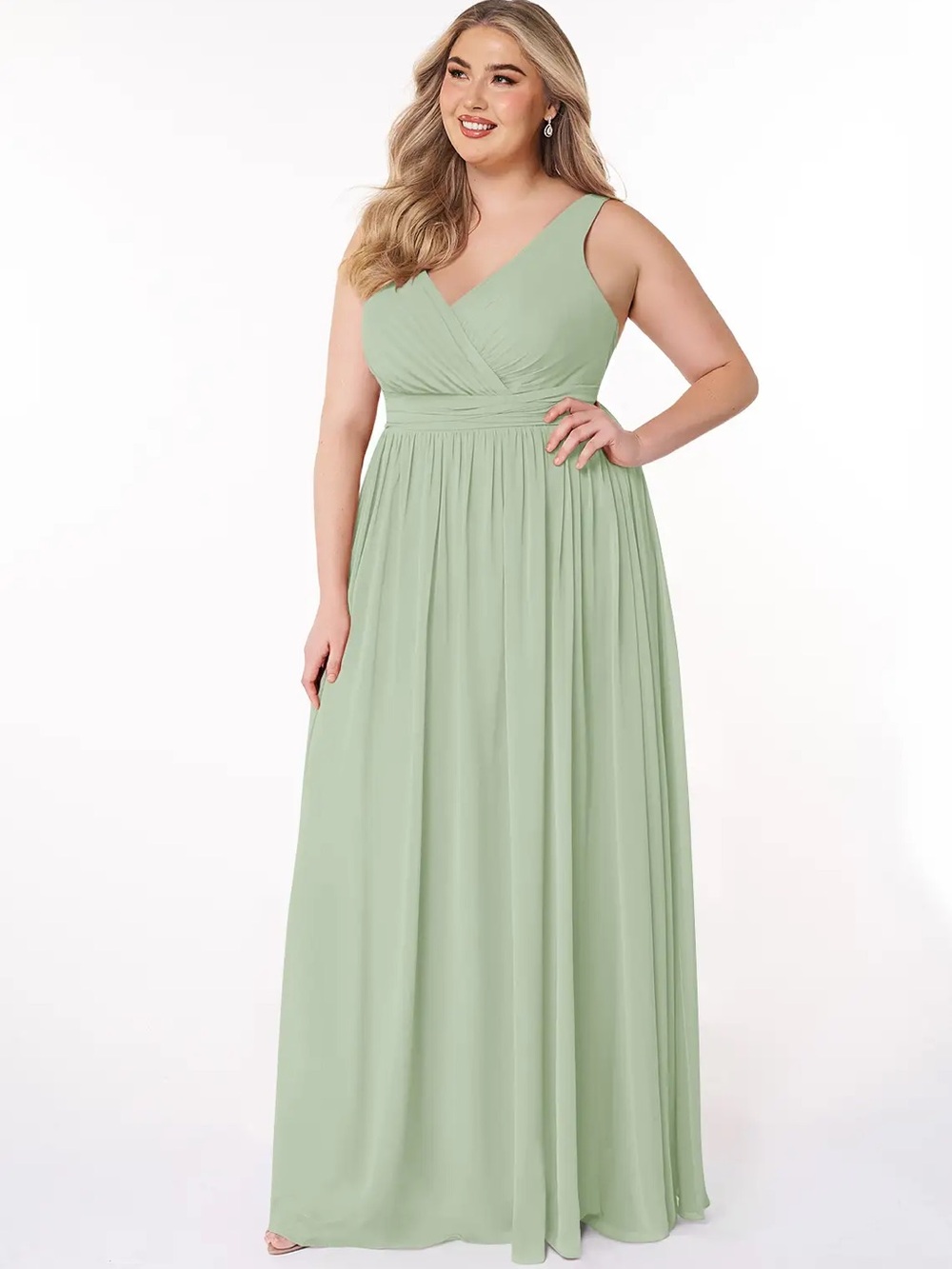 Azazie Mint Green V-Neck Maxi Dress